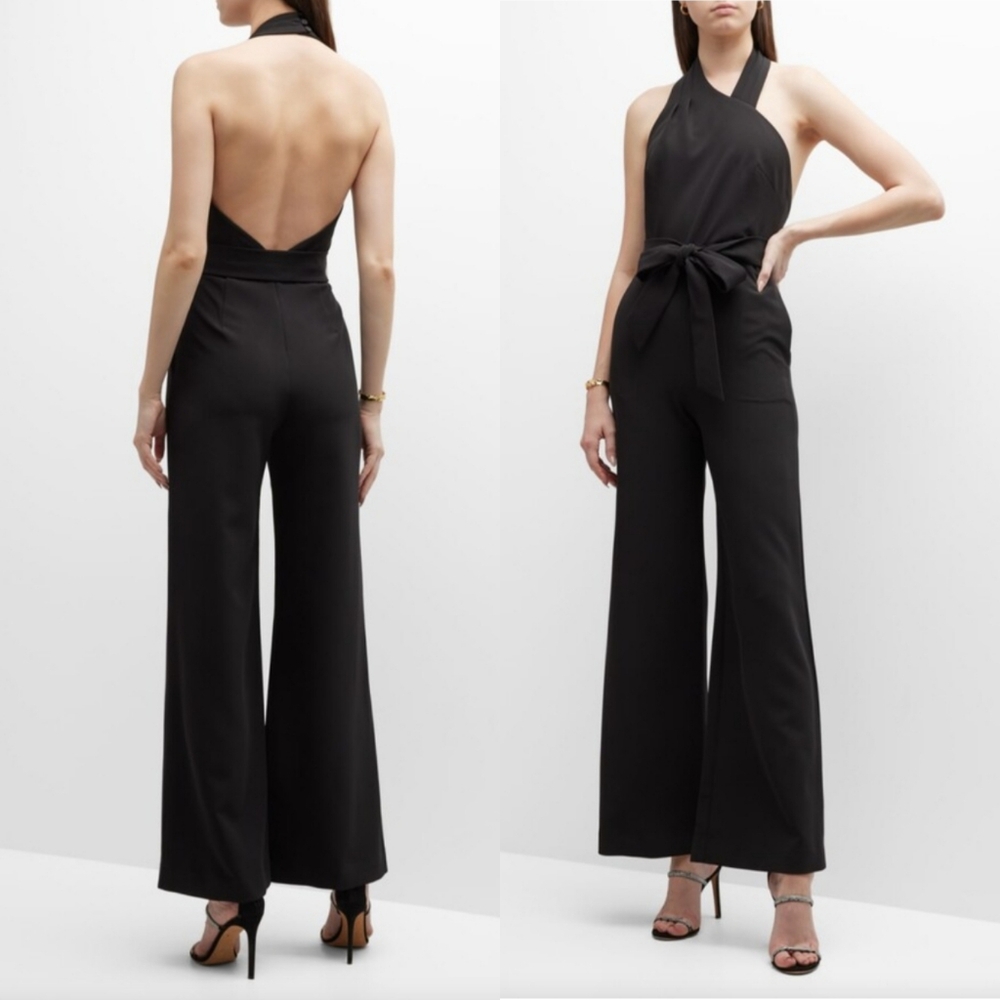 Milly Thea Cady Black 70's Retro Inspired Black Halter Wide Leg Jumpsuit